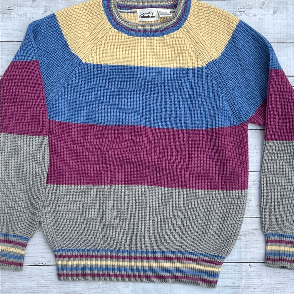 Vintage Country Suburbans knit sweater purple pink ivory Sz M